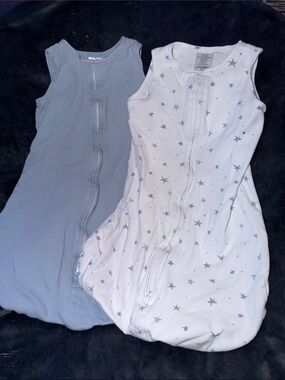 Sleeveless Baby Sleep Sacks in Light Blue and White Star - Soft Zip Front
